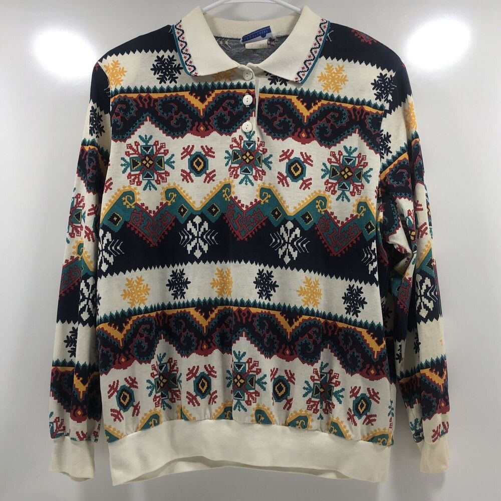 Vintage Cape Cod Sportswear Sweatshirt Mens Size XL Aztec Snowflakes Flaw‎ Read
